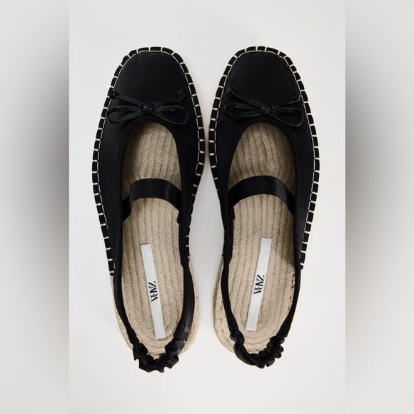 NWT Zara Woman Satin Effect TOPSTITCHED BOW ESPADRILLES Sandals Shoes Size 8 - Picture 6 of 12
